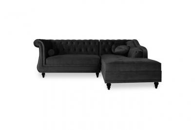 INTENSEDECO Canap&eacute; d'angle droit empire velours noir style chesterfield