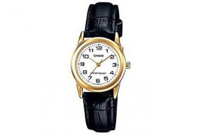 CASIO  LTP-V001GL-7BUDF Montre analogique pour Femme en Cuir Noir, Sangles