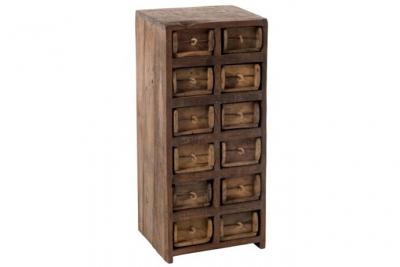 Commode colonne 12 tiroirs brut bois recycle marron 91197