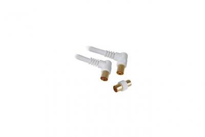 ERARD Vid&eacute;o: Cordon TV Hertzien non filtr&eacute; 952 mm m&acirc;le-femelle coud&eacute;s 90&deg; + adaptateur m&acirc;le-m&acirc;le - 2m
