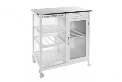 Atmosphera Desserte blanche avec plateau inox  - Blanc
