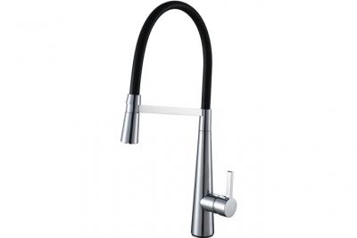 ESSEBAGNO High Silicon mitigeur &eacute;vier chrom&eacute; &agrave; douchette avec flexible silicone noir