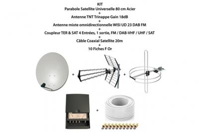 M E Kit Parabole SAT 80cm - OPTEX - Antenne TNT 18dB - Antenne DAB FM - C&acirc;ble Coax 20m
