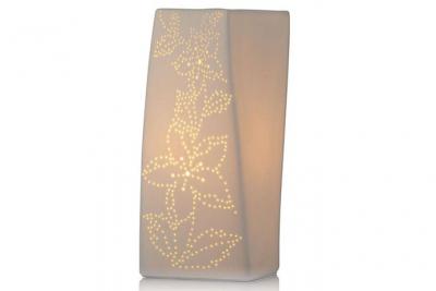 ZEN ET ETHNIQUE Lampe &agrave; poser blanche Ellipse fleurie