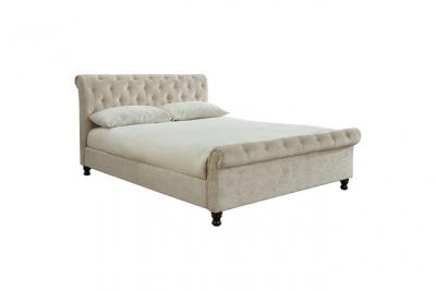 Miliboo Lit 2 Places 160x200 cm en Tissu Velours Beige capitonn&eacute; Riley