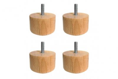Lot de 4 pieds de meuble 6x9 rond en bois de h&ecirc;tre - pieds de lit