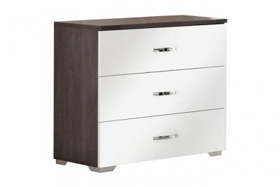 LUCIA - Commode 3 Tiroirs Laqu&eacute; Blanc et Ch&ecirc;ne Anthracite - Altobuy