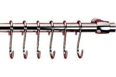 Metaltex Tringle 58 cm + 6 Crochets-LONARDO, Acier chrom&eacute;, Argente
