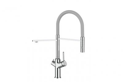 VIZIO Robinet de cuisine 3 voies chrom&eacute; bec gris orientable, douche 2 jets d&eacute;tachable VZBF018108