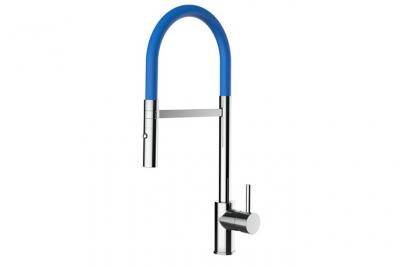 VIZIO Robinet De Cuisine Mitigeur Chrom&eacute; Bec Bleu Orientable Et Douchette 2 Jets D&eacute;tachable  