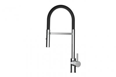 VIZIO Robinet De Cuisine Mitigeur Chrom&eacute; Bec Noir Orientable Et Douchette 2 Jets D&eacute;tachable 