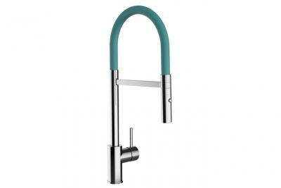 VIZIO Mitigeur &eacute;vier robinet cuisine turquoise tiffany bec orientable et douchette 2 jets