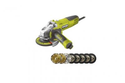 RYOBI Pack  Meuleuse d'angle 800W 125mm - 8 disques diamants et &agrave; tron&ccedil;onner
