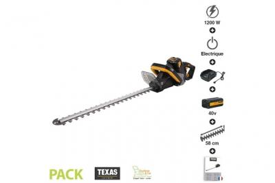 TEXAS Pack taille haies sans fil coupe 58cm batterie 40V chargeur rapide poign&eacute;e rotative HTX4000