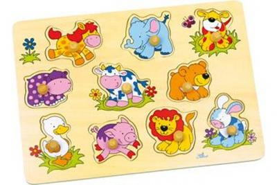 GOKI Puzzles En Bois "La Ferme Des B&eacute;b&eacute;s Animaux