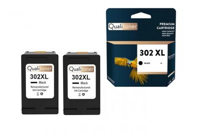  QUALITONER - 2 Cartouche compatible pour HP 302 XL 302XL Noir pour HP DeskJet 2130 2134 3630 3630 Series 3636 3639 Envy 4520 e-All-in-One 4525 e-All-i 