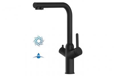 VIZIO Robinet cuisine 4 voies noir mat bec pivotant 360&deg; pour filtres &agrave; eau/gaz&eacute;ification VZBF211122