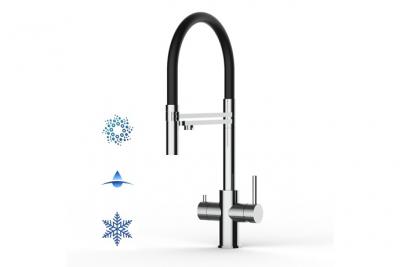 VIZIO Robinet De Cuisine 5 Voies Mitigeur En Acier Inoxydable Chirurgical Poli - Bec Noir Orientable Et Douchette 2 Jets D&eacute;tachable - &Agrave; Utiliser Avec Les Filtres &Agrave;