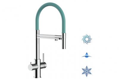 VIZIO Robinet de cuisine 5 voies en acier inox chirurgical poli - douche 2jets d&eacute;tachable VZFX518109