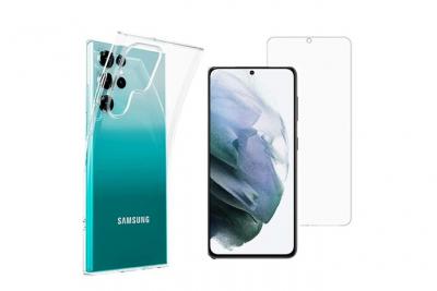 XEPTIO Pack coque transparente en TPU et vitre en verre tremp&eacute; pour Samsung Galaxy S22 ULTRA 5G - 