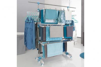 IDMARKET S&eacute;choir &agrave; linge modulable blanc/bleu grande capacit&eacute; + 30 accessoires