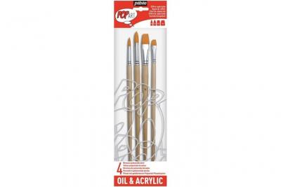 PEBEO Pinceaux ronds et plats en soie - Dor&eacute; - n&deg;16, 20 et 24 - 4 pcs