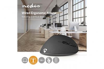 NEDIS  - Souris - ergonomique - optique - 6 boutons - filaire - USB 2.0 - noir 