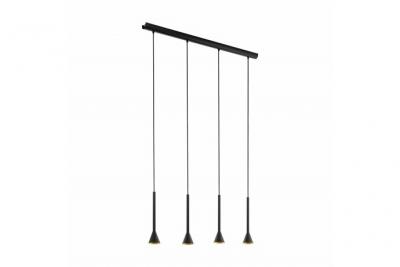 EGLO Cortaderas plafonnier suspendu &agrave; 4 lampes, barre droite, noir, or, gradation en 3 &eacute;tapes