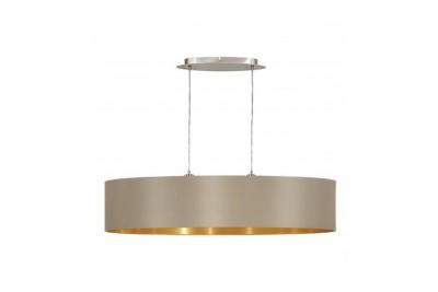 EGLO Suspension en tissu MASERLO 2 ampoules nickel satin&eacute; abat jour taupe