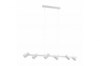 EGLO Gatuela plafonnier suspendu &agrave; 6 lampes, barre droite, blanc, nickel satin&eacute;