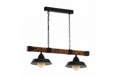 EGLO Oldbury plafonnier suspendu &agrave; 2 lampes &agrave; barre droite noir, brun rustique