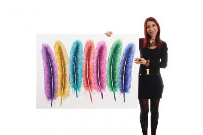 MENDLER  Tableau &agrave; l'huile - Plumes 120x90 cm