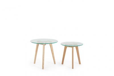 Beliani - Lot de 2 Tables d'Appoint Rondes en Verre Tremp&eacute; Solide et Bois Clair Missouri