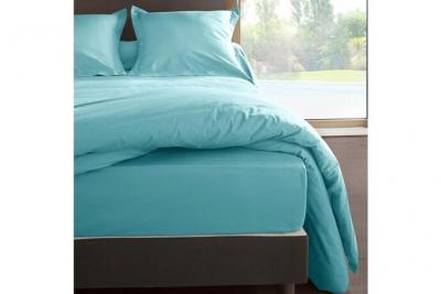 VENT DU SUD Taie de traversin percale M&eacute;line 2 LABEL ISSIM - Bleu Lagon - 43 x 185 cm