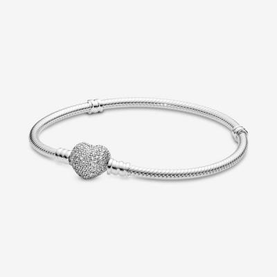 PANDORA Bracelet  Moments Maille Serpent Fermoir Coeur Scintillant