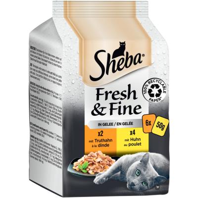 SHEBA  Lot de 6 sachets Fresh & Fine en gel&eacute;e avec dinde et poulet 6 x 50 g