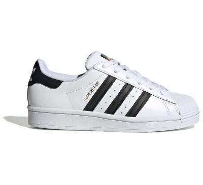 ADIDAS Baskets femme  Superstar en cuir blanc &agrave; bandes noires