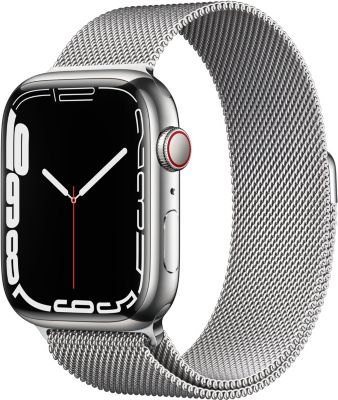 Apple Montre connect&eacute;e APPLE WATCH S7 CELL ACIER 45 SILVER MILANAIS