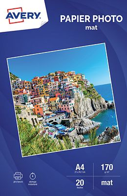 AVERY Papier photo  20 Photos mates A4 170g/m&sup2;