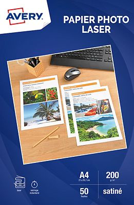 AVERY Papier Photo brillant laser - A4 - 50 Feuilles - 200g/m&sup2;