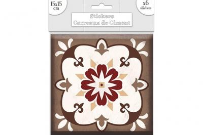  Retro - 6 stickers carreaux - marron 15 x 15 cm