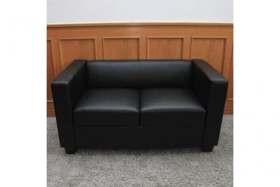  Canap&eacute;, sofa lille, 2 places, 137x75x70cm, cuir reconstitu&eacute; ~ noir