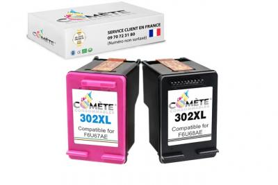 COMETE CONSOMMABLE COMETE - 302XL - 2 Cartouches d'encre Compatibles HP - Couleur/Noir - Marque fran&ccedil;aise