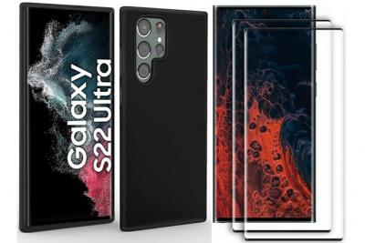 LITTLE BOUTIK Coque Silicone Noir + 2 Verres Trempes Pour Samsung Galaxy S22 Ultra 5g &reg;