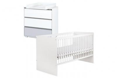 MONMOBILIERDESIGN Dalia ensemble commode &agrave; langer et lit enfant convertible 140x70 blanc