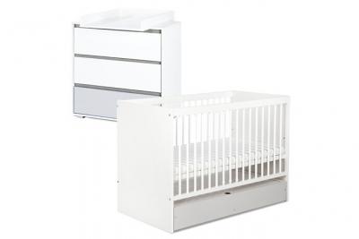 MONMOBILIERDESIGN Dalia ensemble commode &agrave; langer et lit enfant convertible 140x70 + tiroir blanc
