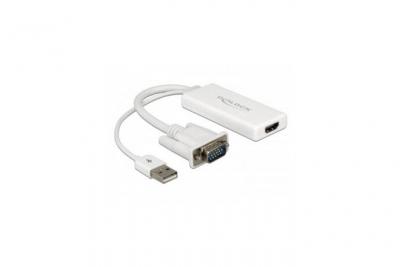 DELOCK  62460 c&acirc;ble vid&eacute;o et Adaptateur 0,25 m VGA, USB2.0-A HDMI Blanc