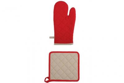  Stof Ensemble gant et manique Bicolore en coton rouge et beige