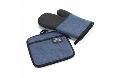 DOUCEUR D INTERIEUR Gant et manique de cuisine - PVC - Chambray Harold - Bleu