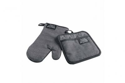 DOUCEUR D INTERIEUR Gant + manique 18 x 28 cm/20 x 20 cm chambray uni+pvc harold Gris